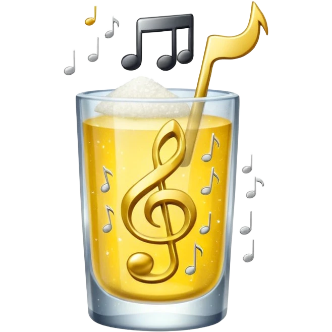 salt in the glass, sparkle icon(yellow), and music note in a row emoji