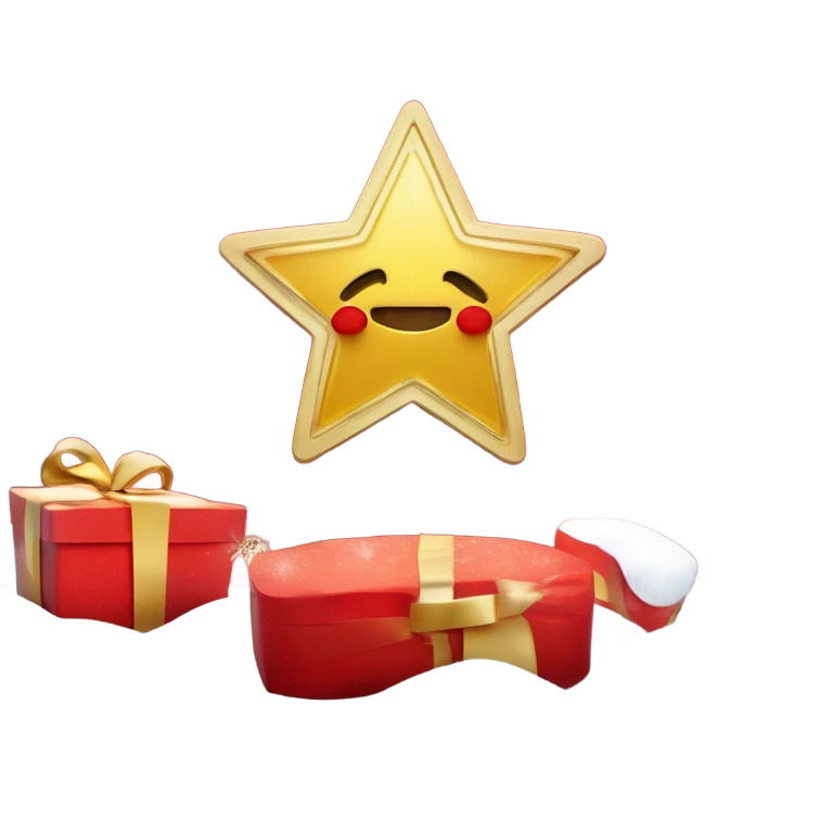 Un emoji navideño con un fondo rojo, que incluya un pequeño pino decorado con luces, una estrella dorada en la punta, y un letrero que diga '20% OFF' con letras blancas, rodeado de brillo festivo y copos de nieve emoji