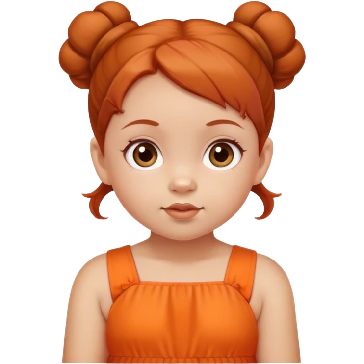 school baby girl   with reddish blunt hair with 2 buns orange dress emoji