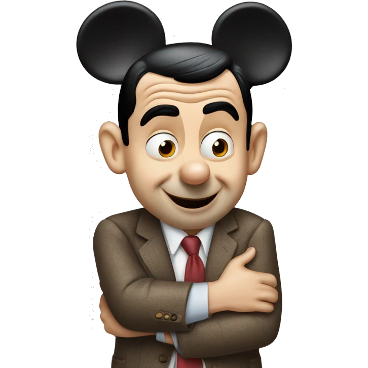 mr bean hugging with mickey mouse emoji