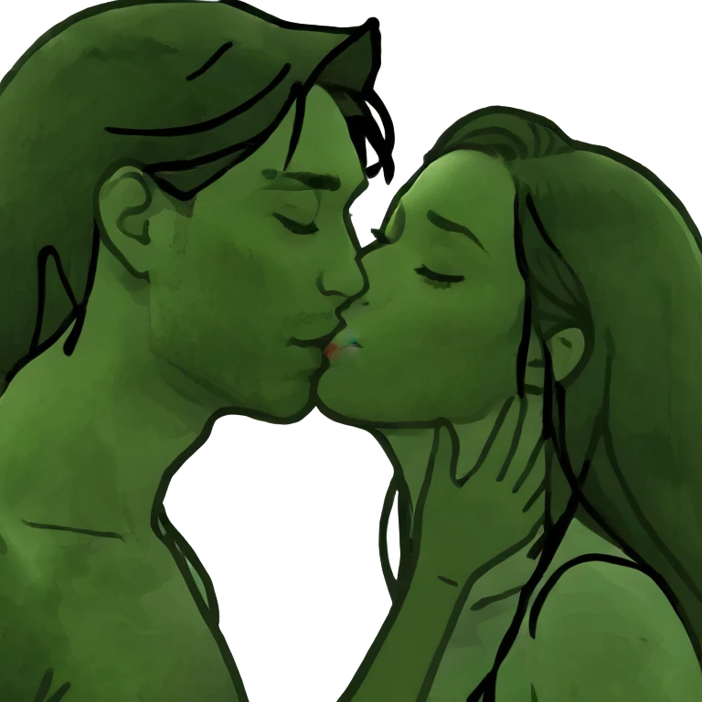 pretty girl with long black hair kissing guy with brown hair emoji