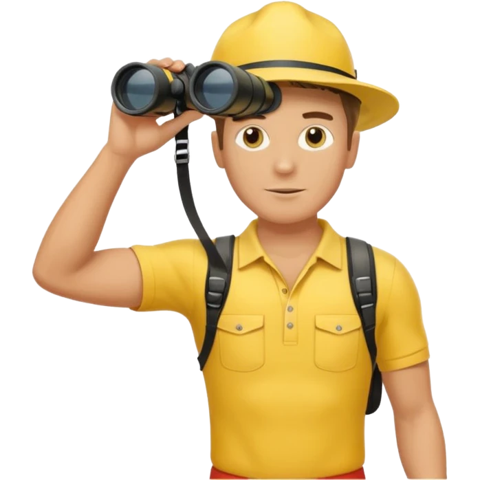 Male lifeguard – yellow shirt, binoculars in hand, scanning the sea, full body emoji