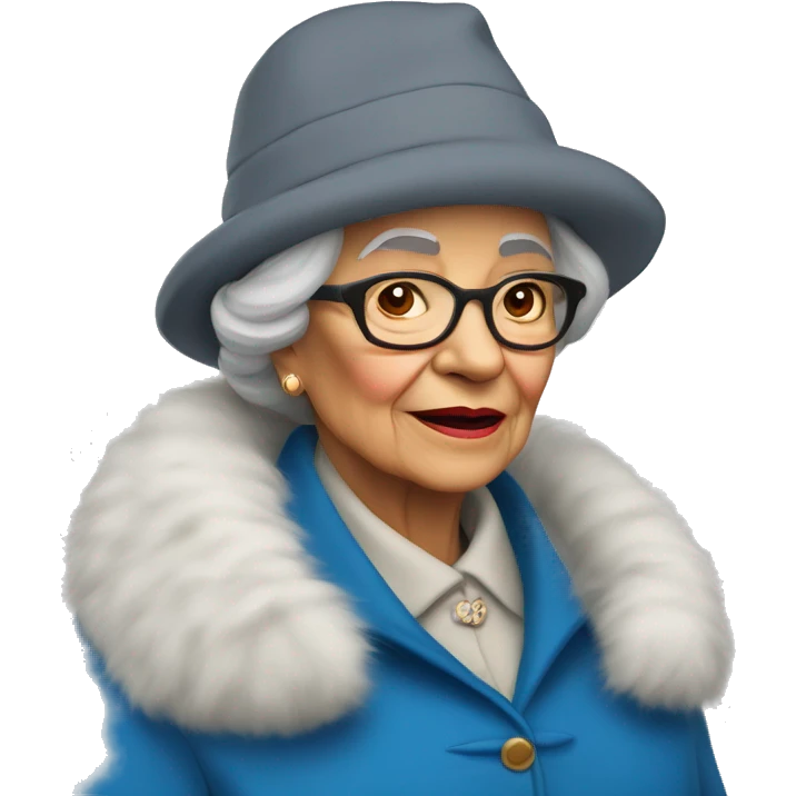 My beloved grandmother in a blue hat and a gray coat and I in a red hat and a white fur coat emoji