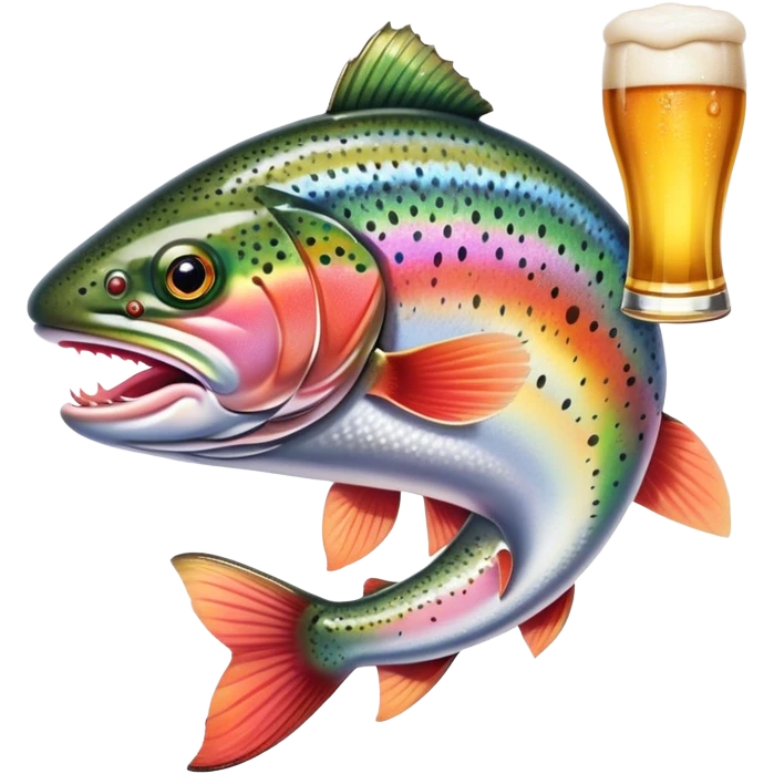 Rainbow trout with arms holding a beer emoji