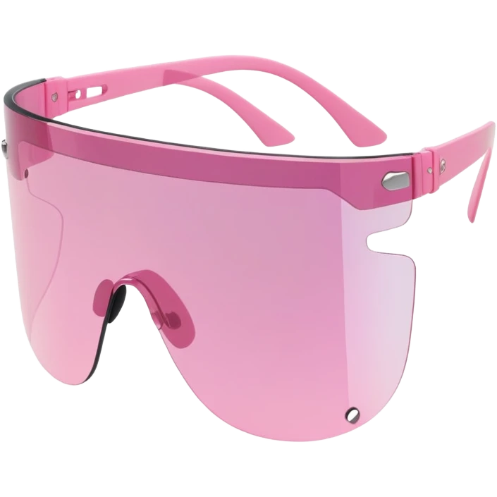 frameless pink tinted shield visor sunglasses, Y2K aesthetic, one-piece lens emoji