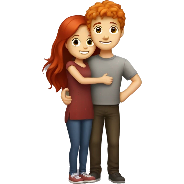 Red haired girl and brunette boy hugging  emoji