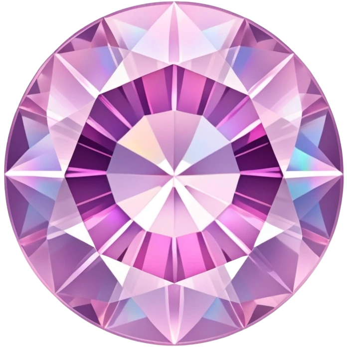 round cut light pink kunzite gemstone, classic faceted style, holographic rainbow shine inside emoji