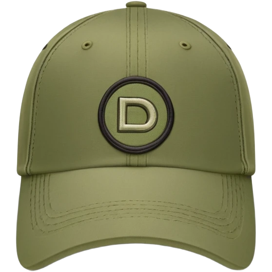 Khaki colored Diesel baseball cap with distinctive Diesel logo embroidered on front, olive green hat emoji