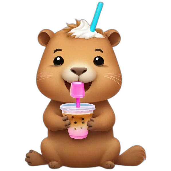 Happy Capybara with bubble tea emoji