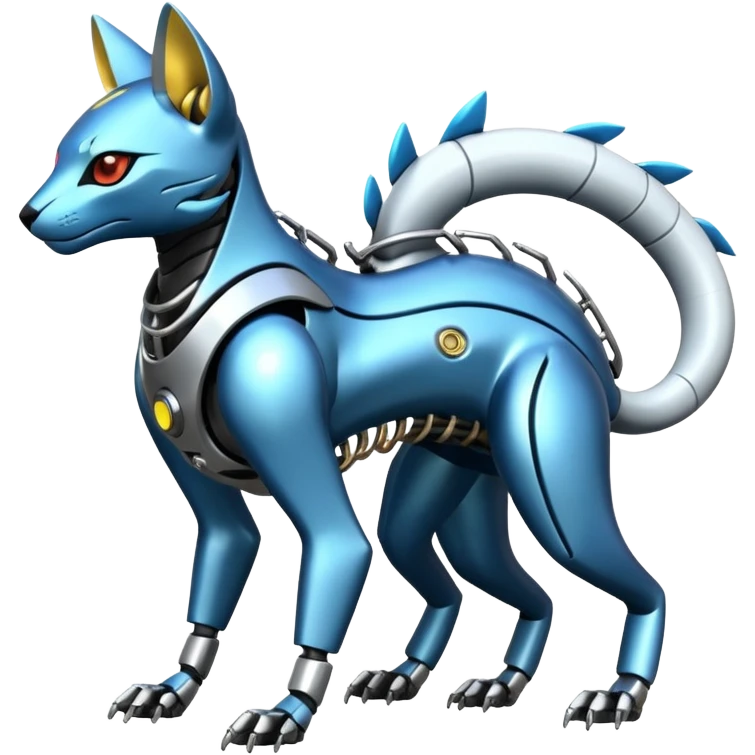 Mechanical shiny alloy metallic futuristic steel highly advanced technological cyborg cybernetic Genet-Absol-Zeraora-Primagen-fusion-creature  emoji