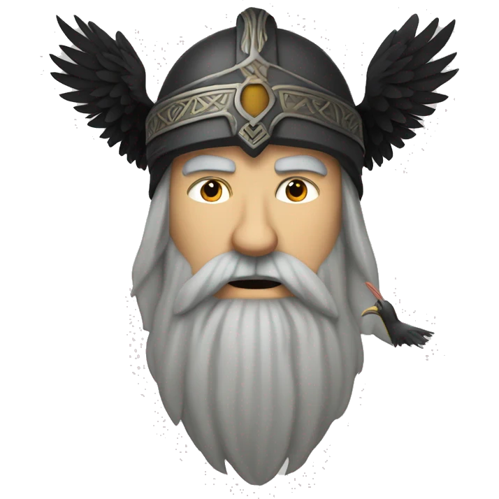 The god Odin with a crow, long viking beard emoji