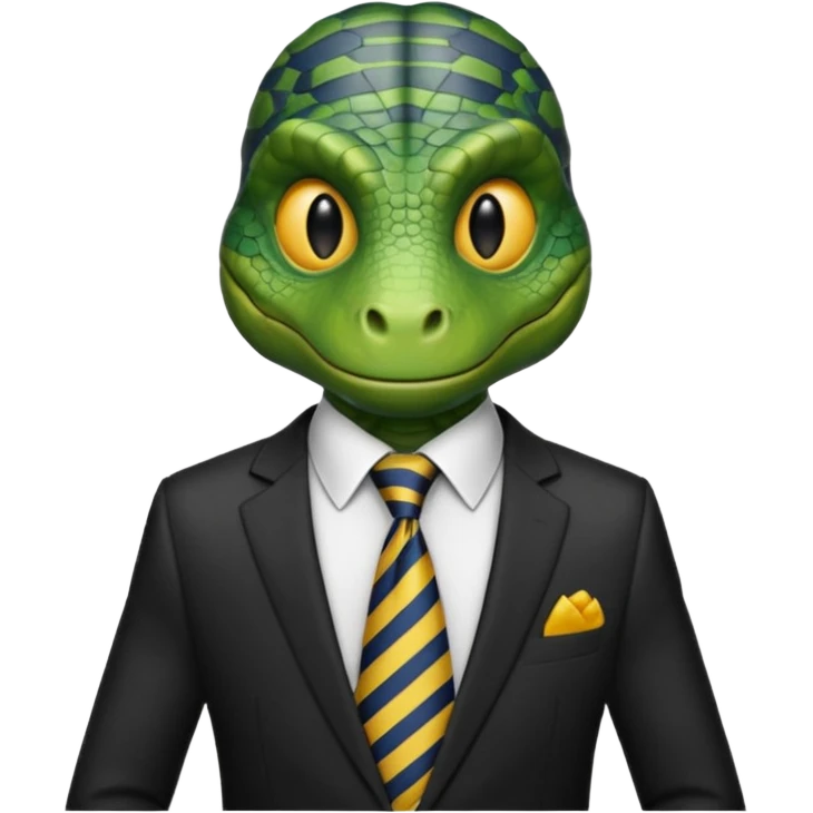 A reptilian humanoid dressing a suit, striped tie, human emoji style emoji