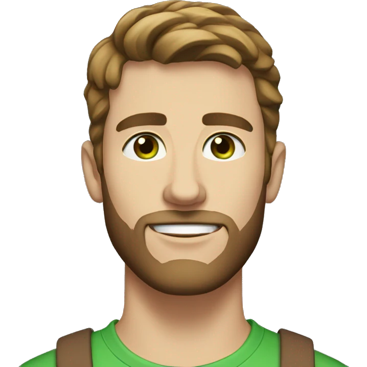 White male, age 25, brown hair, short beard, no mustache, green/blue eyes emoji