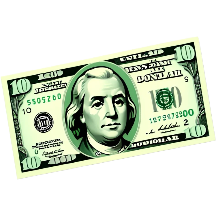 3D realistic US 100 dollar bill sticker, slight perspective, centered, clean cutout, transparent background, no text, no watermark emoji