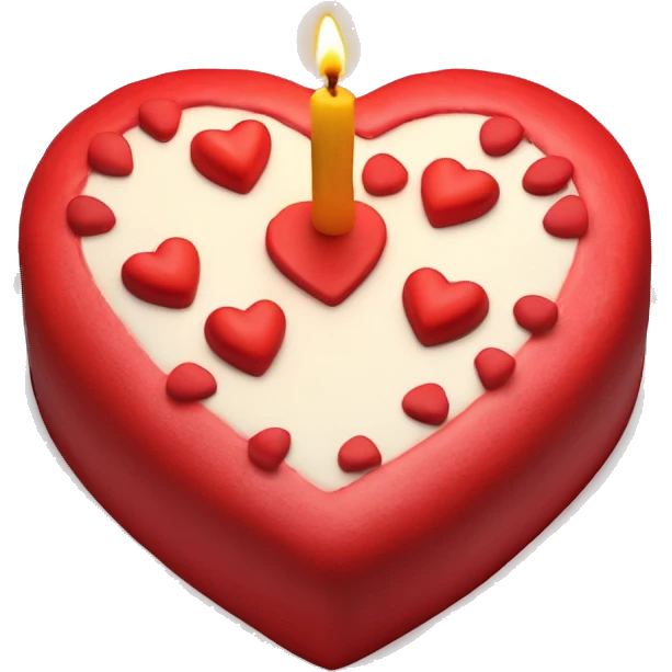Red heart shaped birthday cake, top view, 4 candles emoji
