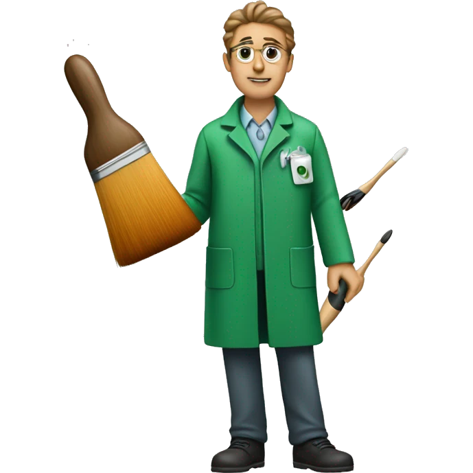 A scientist in a green coat with an artist's brush. emoji