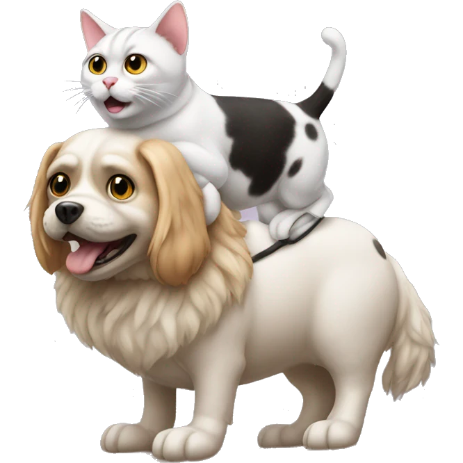 a cat ride on a dog emoji