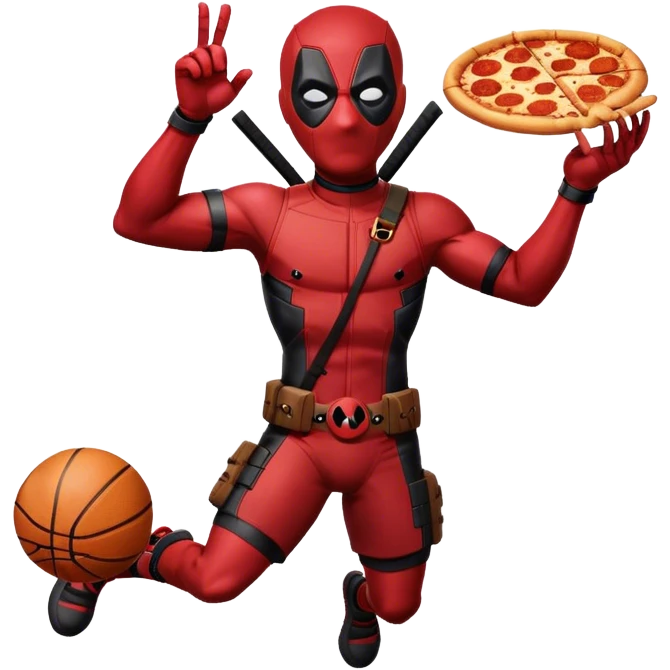 Deadpool and sunglasses playing basketball eating pizza taking a flight emoji