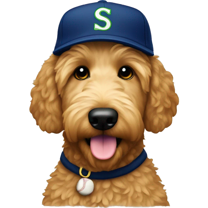 Golden doodle with Seattle baseball hat emoji
