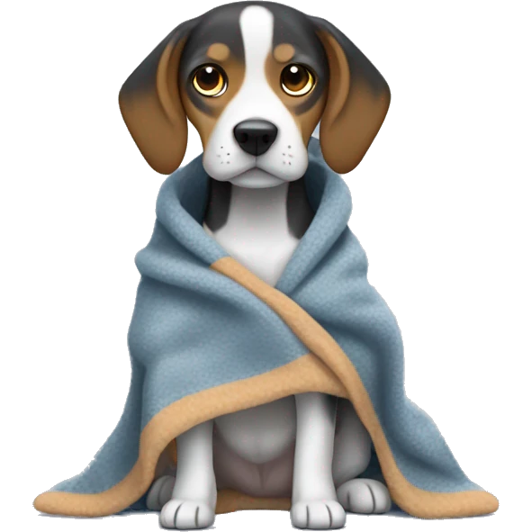Small bluetick beagle wrapped in a blanket emoji