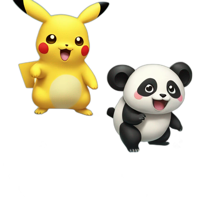 Pikachu and a panda battling each other on a mushroom island emoji