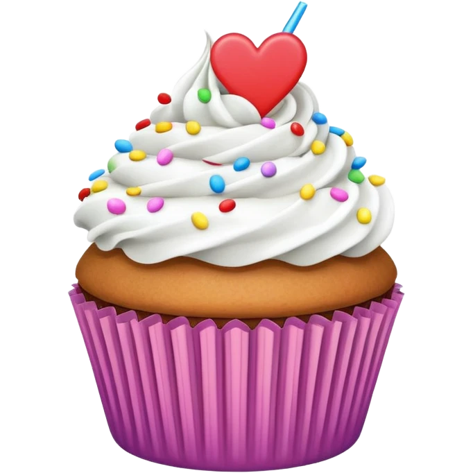 Cupcake with heart liner with white icing and colorful sprinkles  emoji