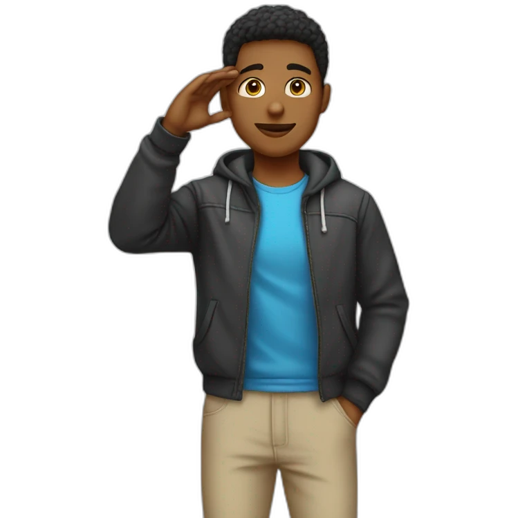 Young man casual outfot saluting emoji
