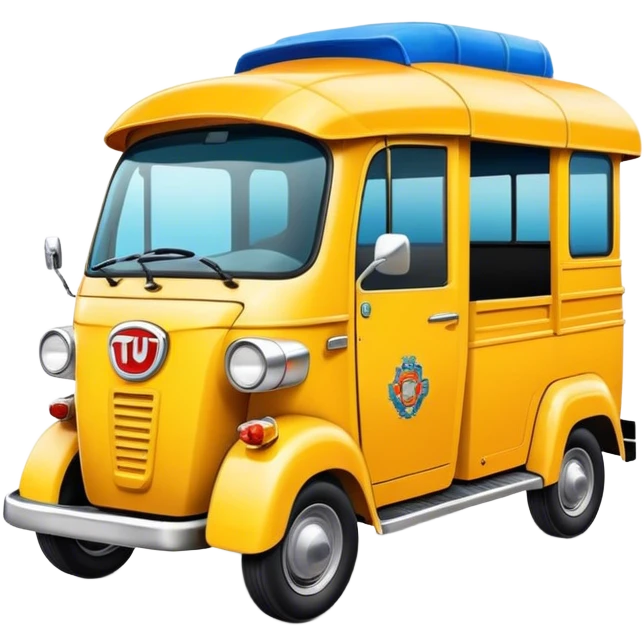 Cinematic Realistic Tuk Tuk Pop Culture Emoji, featuring a vibrant portrayal of the iconic Thai tuk tuk rendered with dynamic textures and lively, urban lighting. emoji
