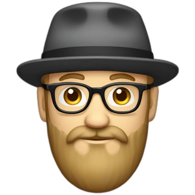 white guy with, flatcap, glasses and long black beard emoji
