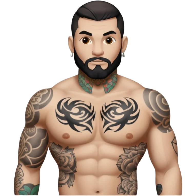 tattoo man, white skintone, more highlight the tattoo, body builder, heavy tatto on fully chest, more tattoos on the body, more visible tattoo, big tattoos. emoji