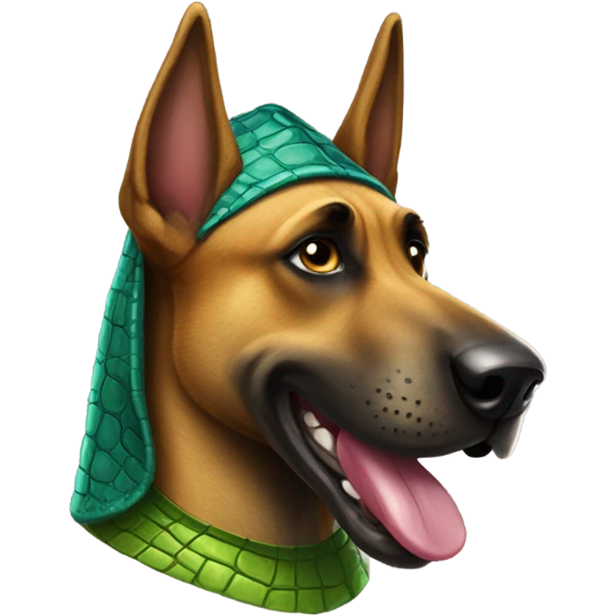 a malinois wearing a crocodile cosume emoji