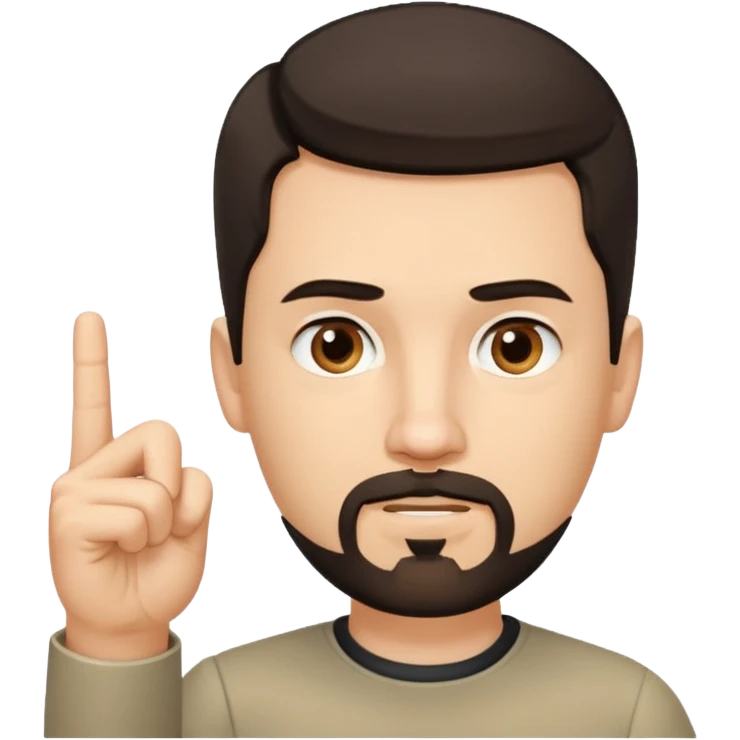 White man with short dark hair and goatee and neutral expression with middle finger.  emoji
