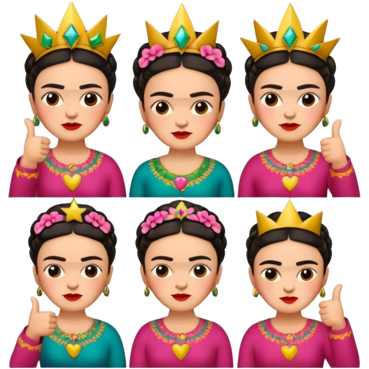 emoji pack of Frida Kahlo in style of her artworks that depicts at least these👍👎😍❤💤💫 emoji