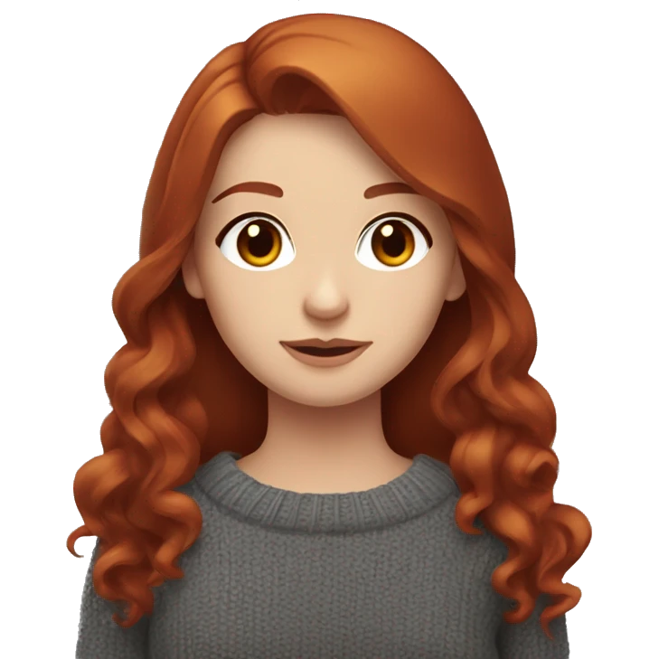 redhead girl with grey eyes with long hair and Dyson styling in a burgundy sweater and a rat on her shoulder emoji