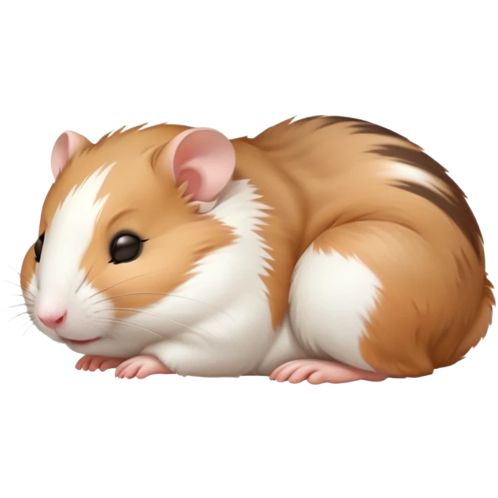 Meme-Worthy Cute Sleeping Brown and White Banded Hamster Portrait Emoji, Head resting peacefully with a contented smile, showcasing a delightfully compact build and a luxuriously soft banded fur of brown and white, eyes shut in a serene nap, Simplified yet hilariously adorable features, highly detailed, glowing with a soft, drowsy light, high shine, relaxed and utterly lovable, stylized with an air of playful laziness, bright and heartwarming, soft glowing outline, capturing the essence of a comically sleepy hamster, so meme-worthy it feels like it could instantly become the next viral sensation of adorable slumber! emoji
