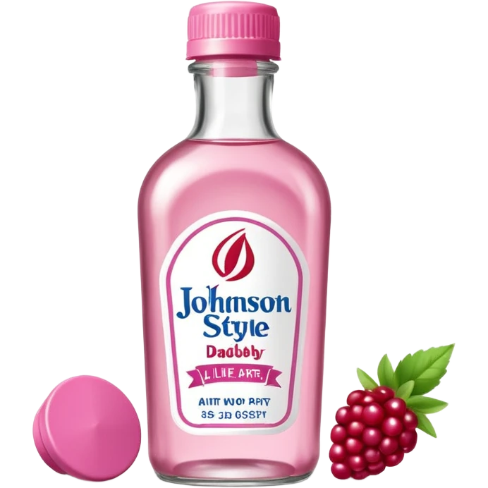 realistic Johnson and Johnson style bottle pink cap pink logo clear bottle with aint no party like a berry party written on the logo with diddy oil and a berry on top bottle emoji