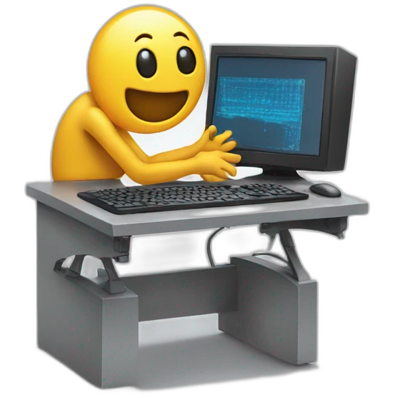 Anthropomorphic computer with arms and legs doing something random emoji