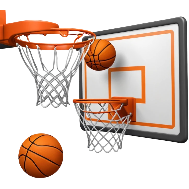 A close-up of a basketball swishing through the hoop, with the net slightly bouncing. The background features a blurred basketball court, capturing the excitement and precision of scoring in the game. emoji