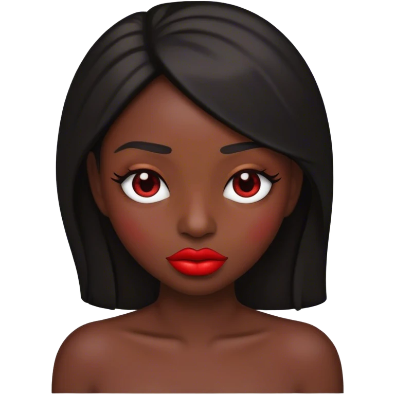 An emoji with dark black skin and red lips emoji