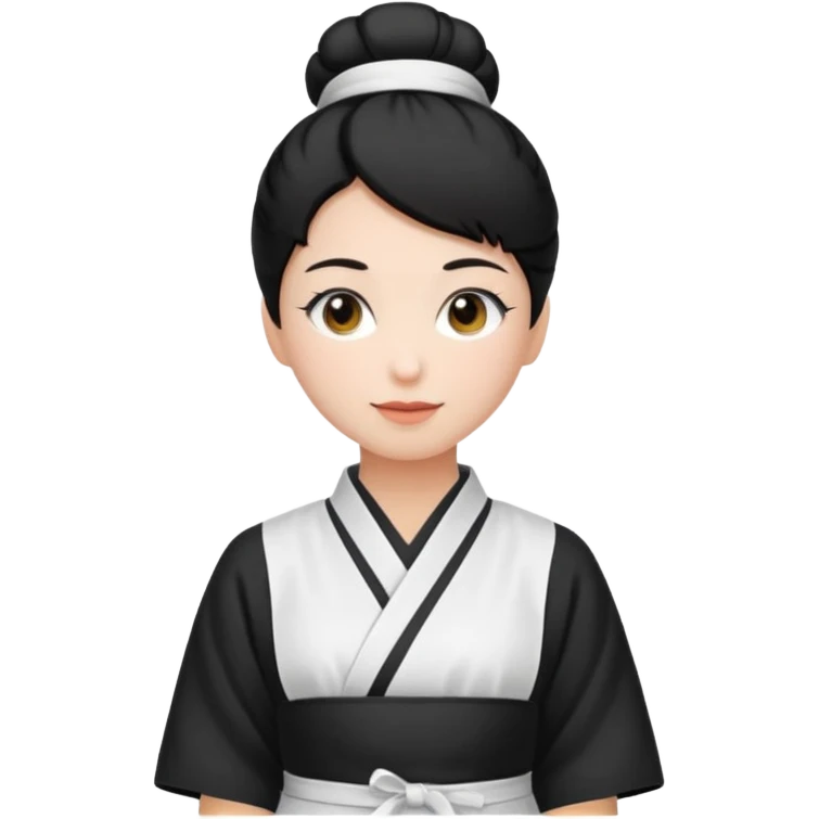 mom with black bun wearing white hom kimono and white apron emoji