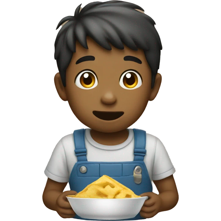 Little boy eating a house emoji