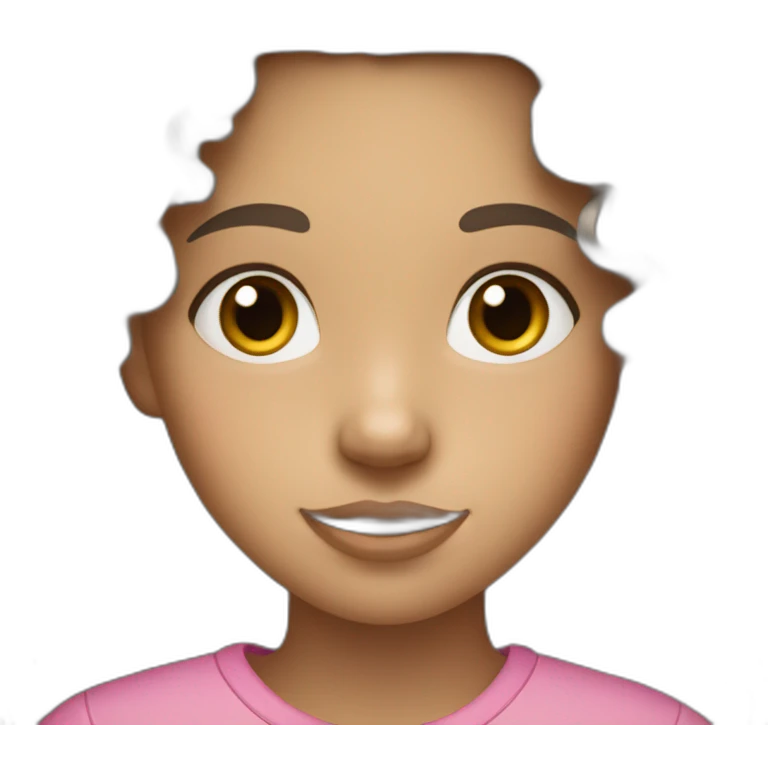 A 12 years old White girl with long curly brown hair a little nose and a Pink mouth wearing a Grey shirt emoji