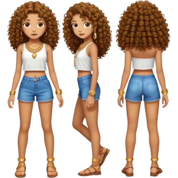 Full body teenage girl with curly brown hair, choni style with gold jewelry emoji