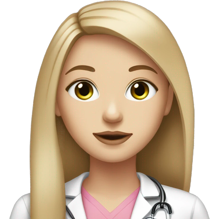 white girl, green eyes, light brown straight hair, pink lips, doctor emoji