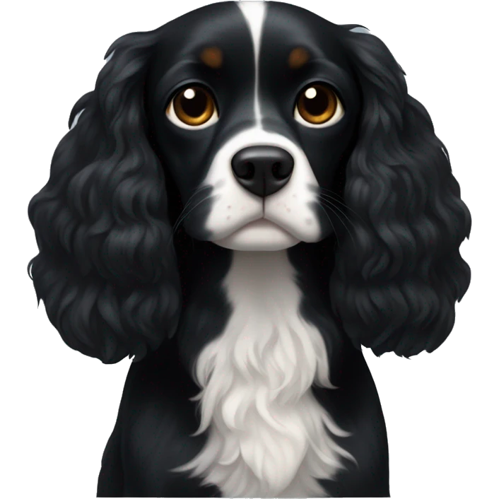 Small completely black king spaniel with black fur on his whole face and white fur on chest emoji