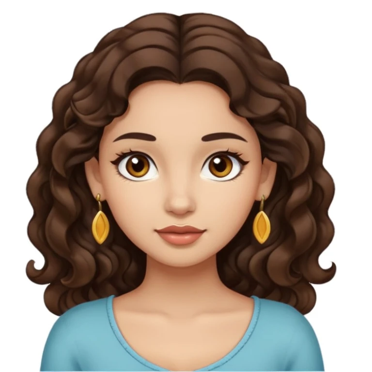 light skinned girl, little thicker body type, wavy dark brown hair, brown eyes, long eyelashes, earrings emoji
