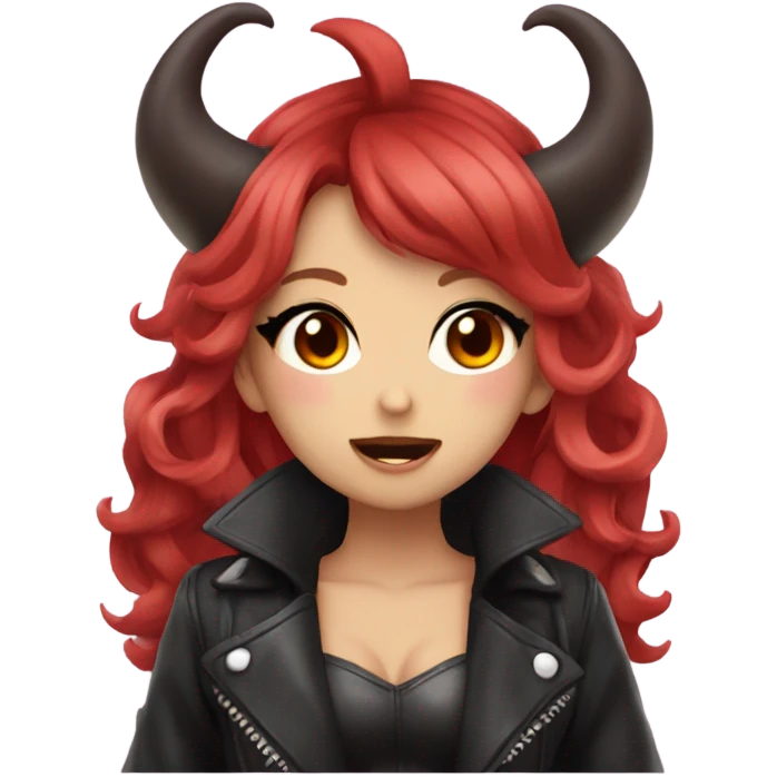 demon hime gyaru girl, red hair, demon horns, leather coat emoji