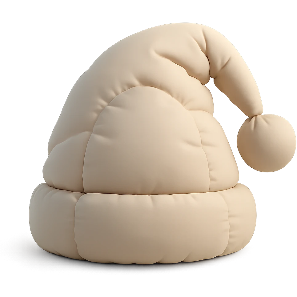 soft, plushy sleep cap with pompom in cushion style emoji