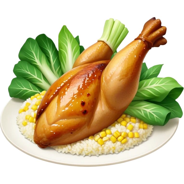 Chicken leg with bok choy corn and rice emoji