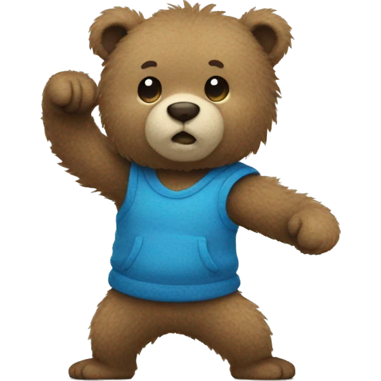 Blue fuzzy bear wearing clothes punching   emoji